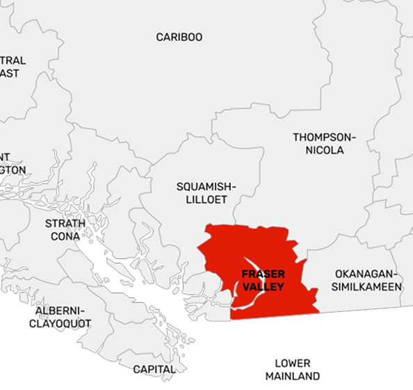 Map showing C4 Express Logistics service area across BC’s Lower Mainland and Fraser Valley.