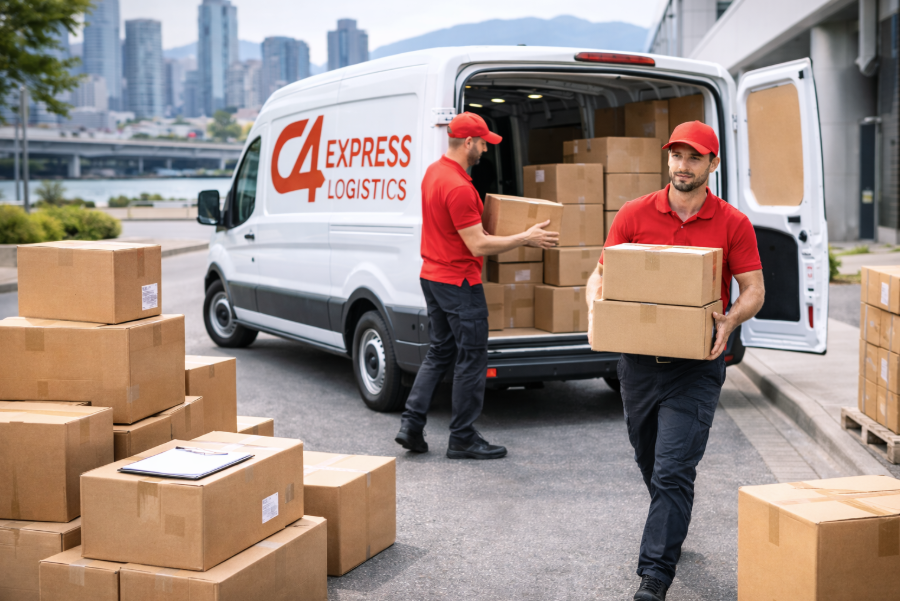 Same-day van delivery service in British Columbia with C4 Express cargo van handling urgent local business shipment.