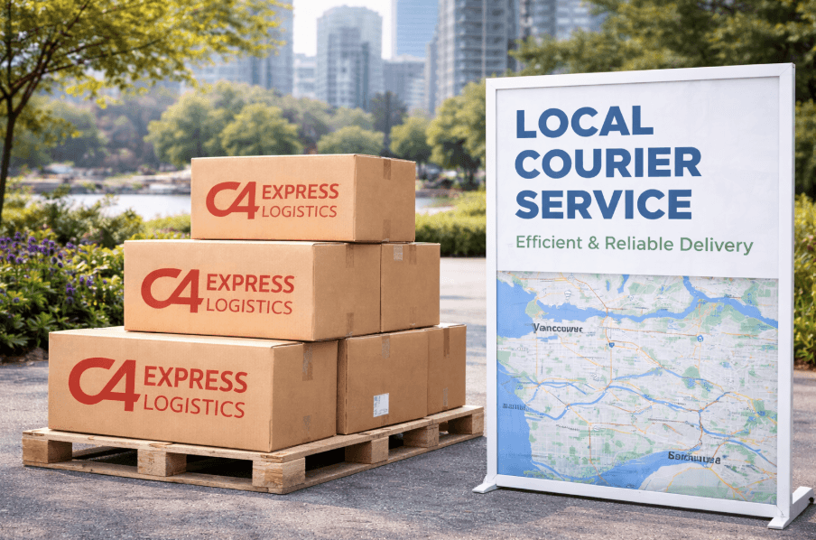 Local courier service van making a delivery in British Columbia
